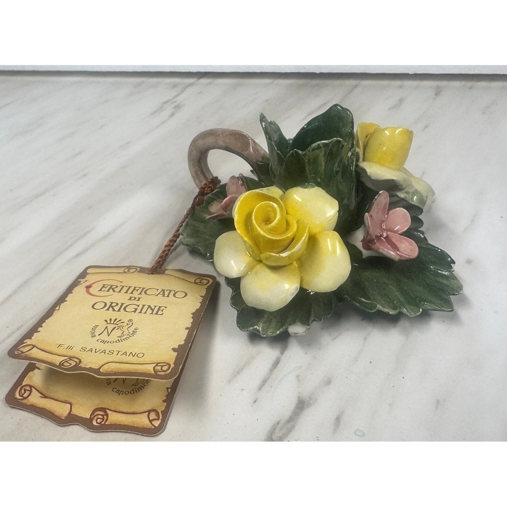 Nuova Capodimonte F.lli Savastano Italian Porcelain Yellow Rose Floral Figurine